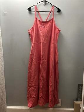 Pact Organic Cotton Fit & Flare Midi Dress in Coral